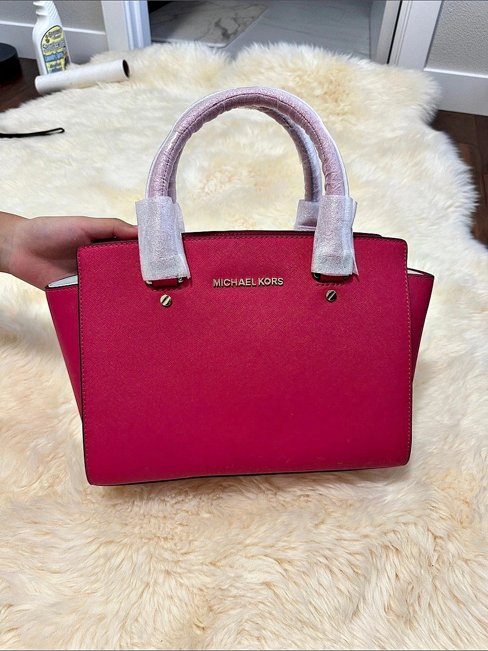 Michael Kors Ciara Medium Saffiano Leather Satchel Pink NWT